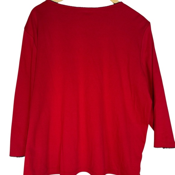 Alfred Dunner Red V Neck Embellished Top three-quarter inch sleeves New - Picture 8 of 8